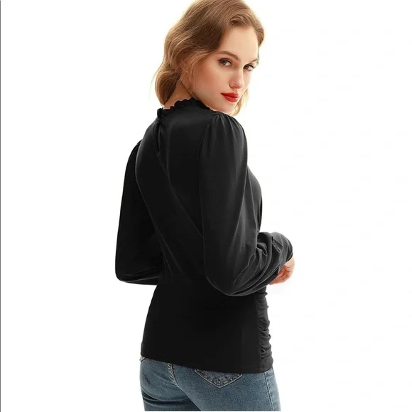 NWT Mock neck lantern sleeve ruched top blouse - Picture 3 of 8